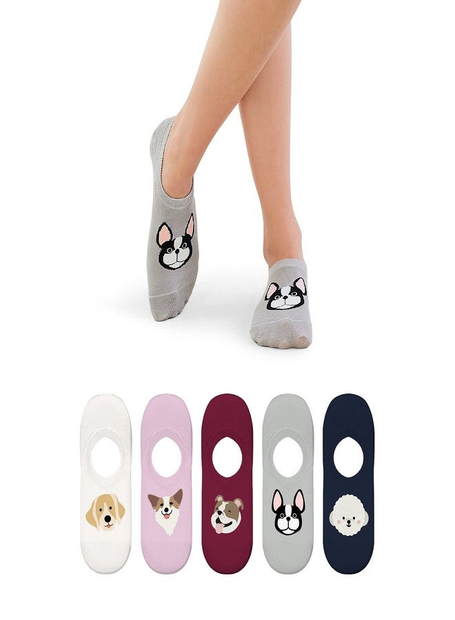 MONFOOT Men's/Women's 5 Pairs No Show Non slip Socks, Dogs Print Small Multipack - Image 3